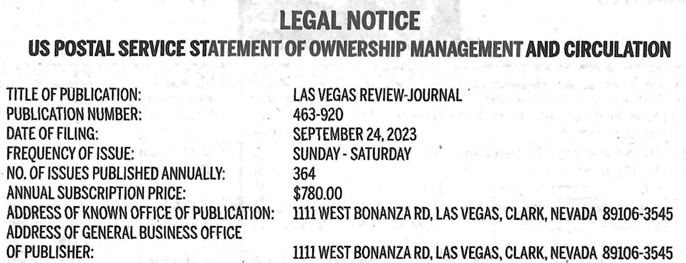 Las Vegas Review Journal Paid Print Circulation Drops Another 12 In